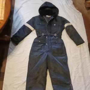 Vintage fieldmaster  navy blue insulated overalls w/hood size LG 42-44